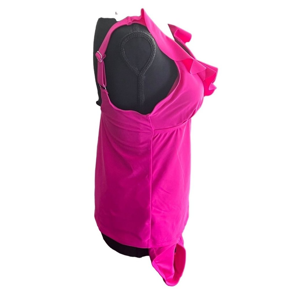 DKNY V-Neck Ruffle Tankini Pink Swimsuit Set Full Coverage Bottom Size Large - Picture 6 of 10